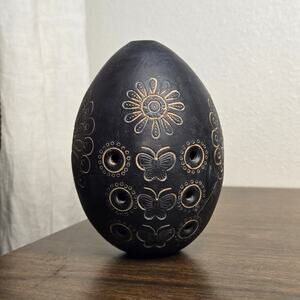 Vintage Chinese Xun Flute - Hand-Carved Black Clay Vessel Ocarina